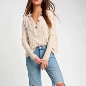 Free People in the Mix Henley Top in Ivory XS